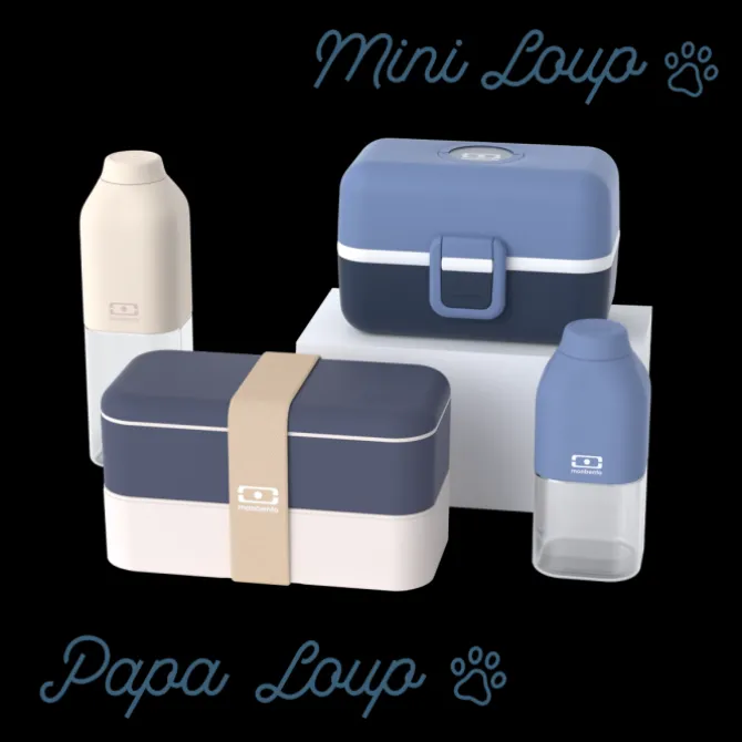 Cheap Monbento Set lunch box parent/enfant bleu "Papa Loup/Mini Loup"